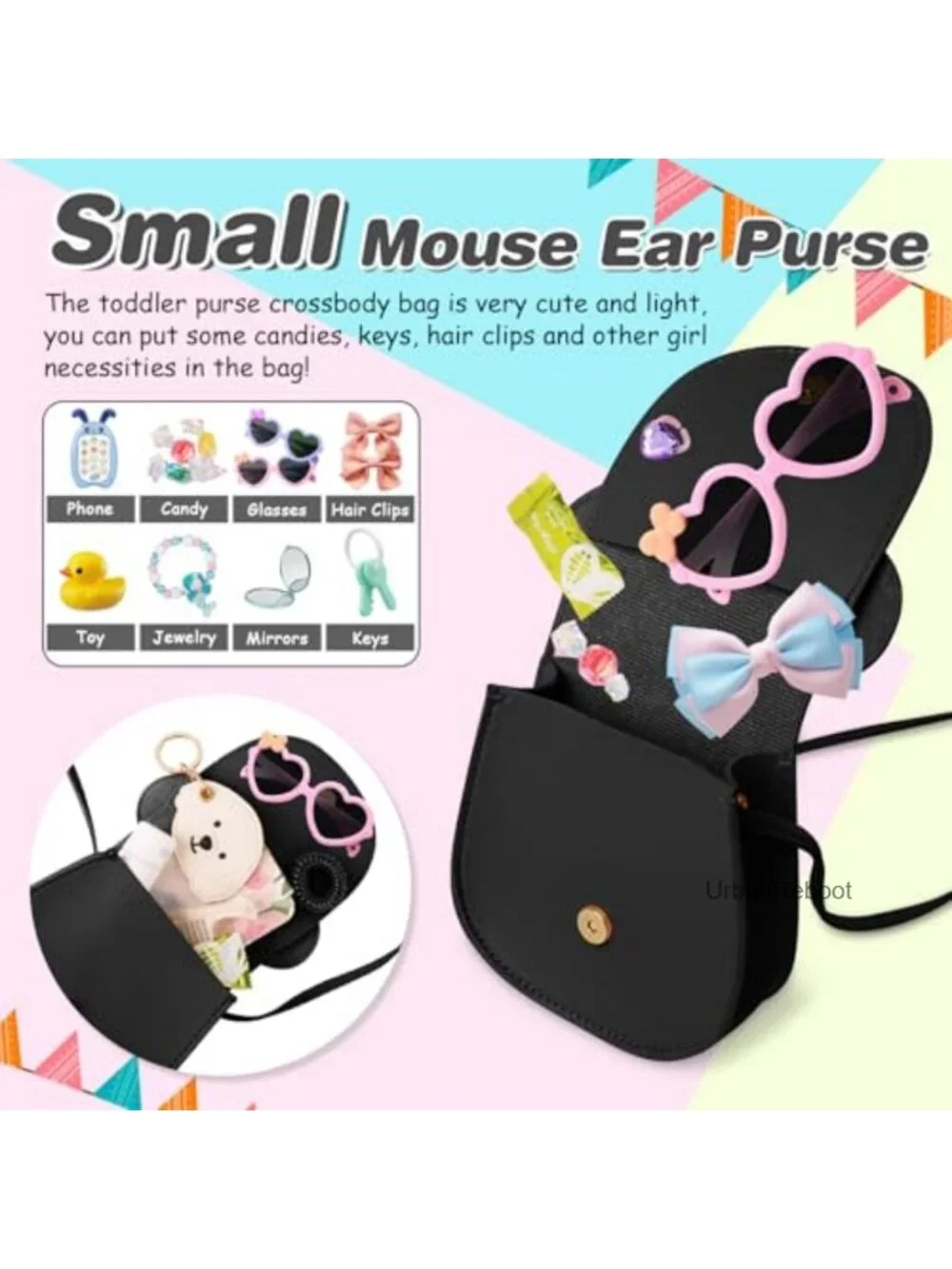 Girls Crossbody Purse PU Leather Mouse Ear Bow Monogrammed Wallet